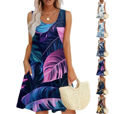 Women's Casual Fashion U-neck Sleeveless Print Dress