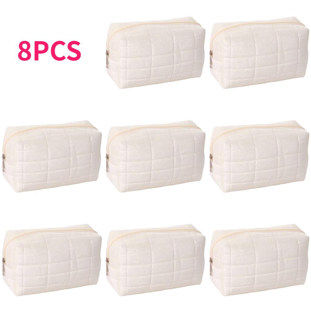 5/8pcs Women Elegant White Large Zipper Makeup Toiletry Bag Set Cosmetic Organizer Zippered Pouch Travel Skincare Brushes Beauty