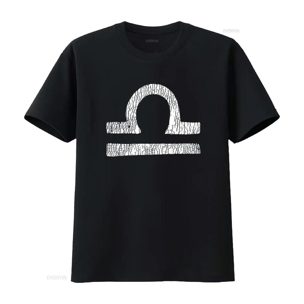 Womens Vintage Distressed Libra Symbol Zodiac Sign Birthday T Shirt Black 2XL Vintage Washed Versatile Designer Clothes