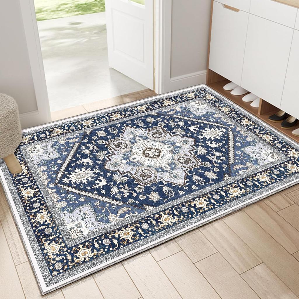 Boho Persian Geometric Pattern Door Mat Classic Home Decor Non-Slip Carpet Ethnic Style Art Line Entrance Rug for Indoor Outdoor