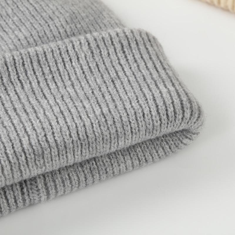 Winter Autumn Thick Knit Hat Solid Color Folded Brim Warm Outdoor Ski Hat