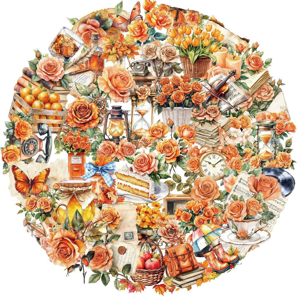 50 Transparent Ins Orange Flower Bud Sticker Pack Waterproof Transparent PET Manual Material Decorative Guitar Notebook