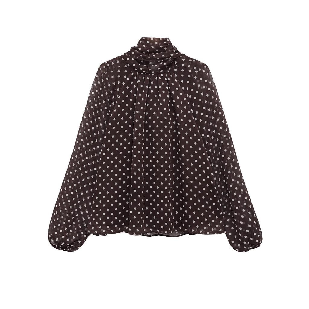 Camicia da donna a maniche lunghe con pois e fiocco Autunno 2025