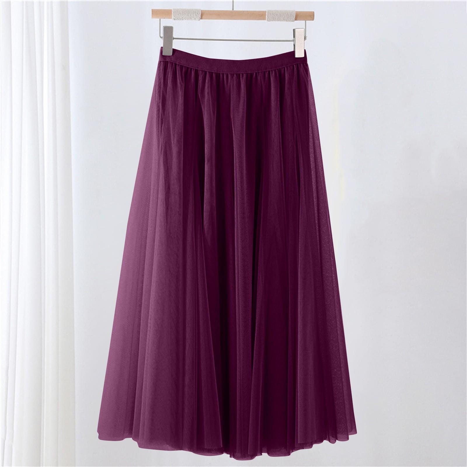 

Женская однотонная сетчатая юбка с резинкой, большая юбка средней длины 90 темно-фиолетового