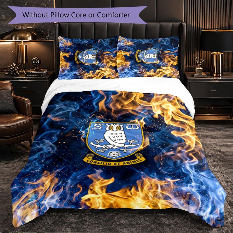 Sheffield Wednesday Football 3 Piece Bedding Set Soft Duvet Cover Set with Pillowcases Printed Bedroom Decor Set for Home