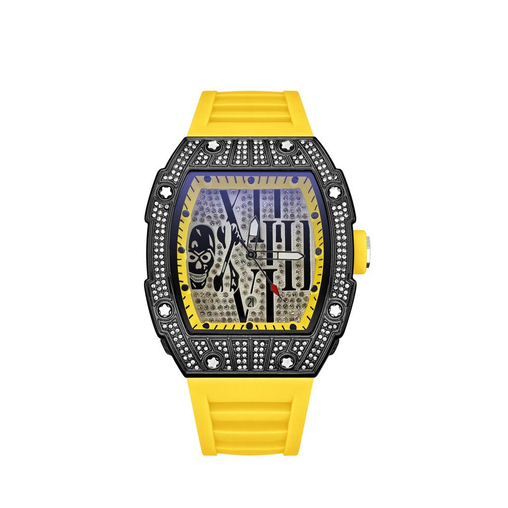 Barrel-Shaped Dial Full Diamond Watch Casual Calendar Quartz Watch