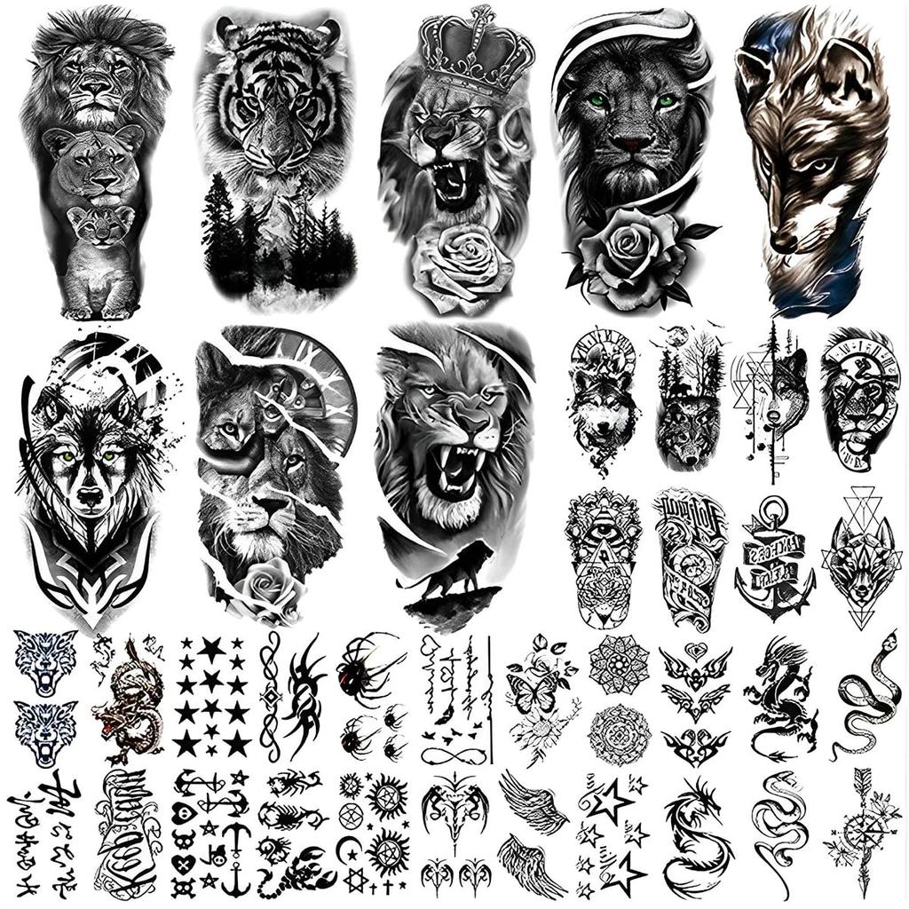 MAYCREATE® 38 Sheets Temporary Tattoo Sticker For Men Black Tatto Sticker Beast On Arm Waterproof Large Tattoo Stickers Assorted Tatto Sticker