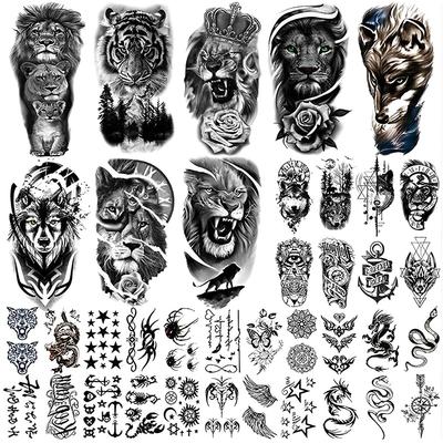 MAYCREATE® 38 Sheets Temporary Tattoo Sticker For Men Black Tatto Sticker Beast On Arm Waterproof Large Tattoo Stickers Assorted Tatto Sticker