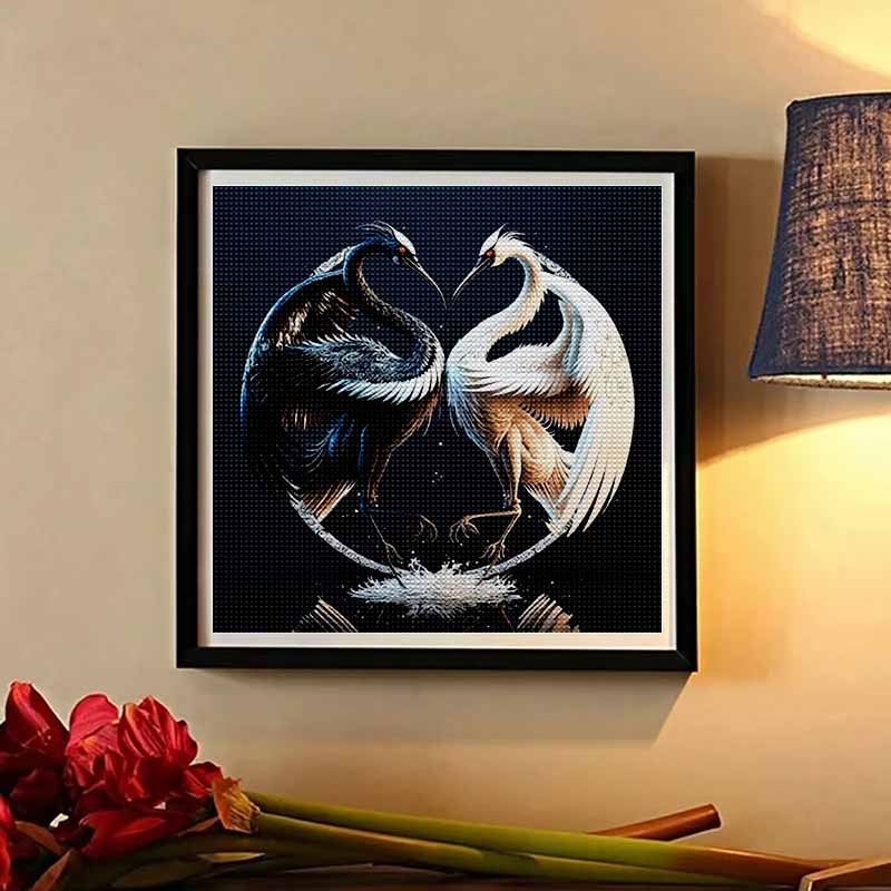 New Arrival 5D DIY Full Circle Diamond Painting "Black and White Double Cranes" Embroidery Cross Stitch Home Decor Gift