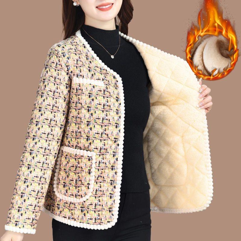 Mother's Autumn and Winter Padded Jacket, Middle-aged and Elderly Thickened Jacket, Padded Jacket and Velvet Fashion Warm Western Style Padded Jacket