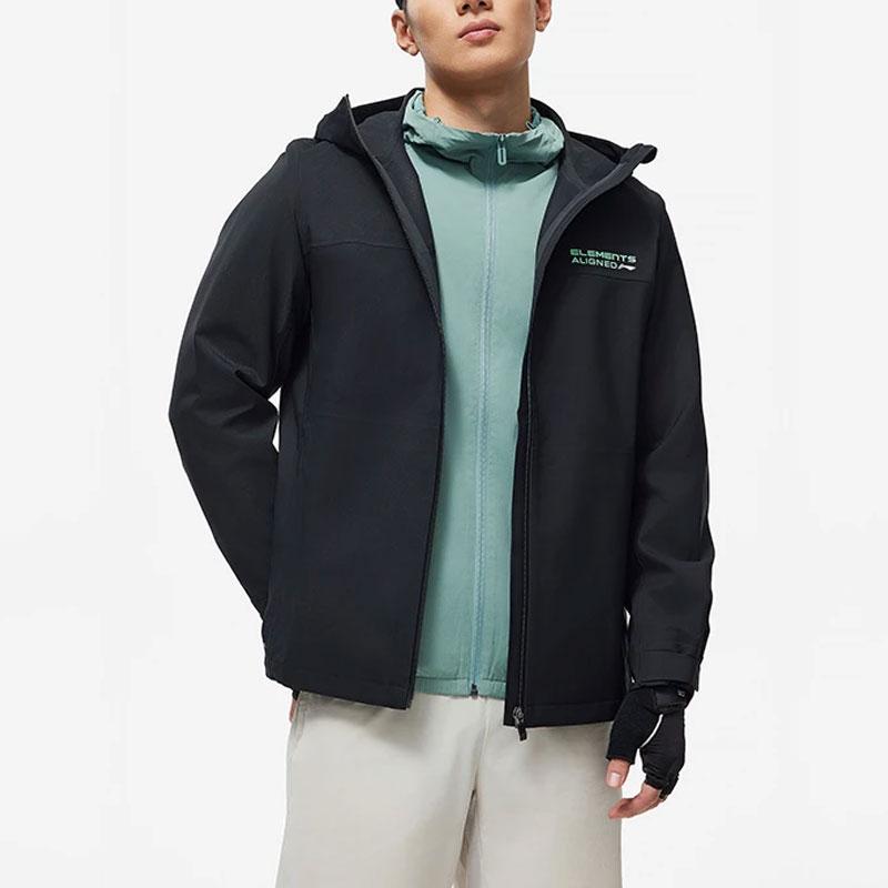 Li Ning Fitness Series Letter Print Hooded Waterproof Breathable Windbreaker Men Outerwear Black AFDU093-1