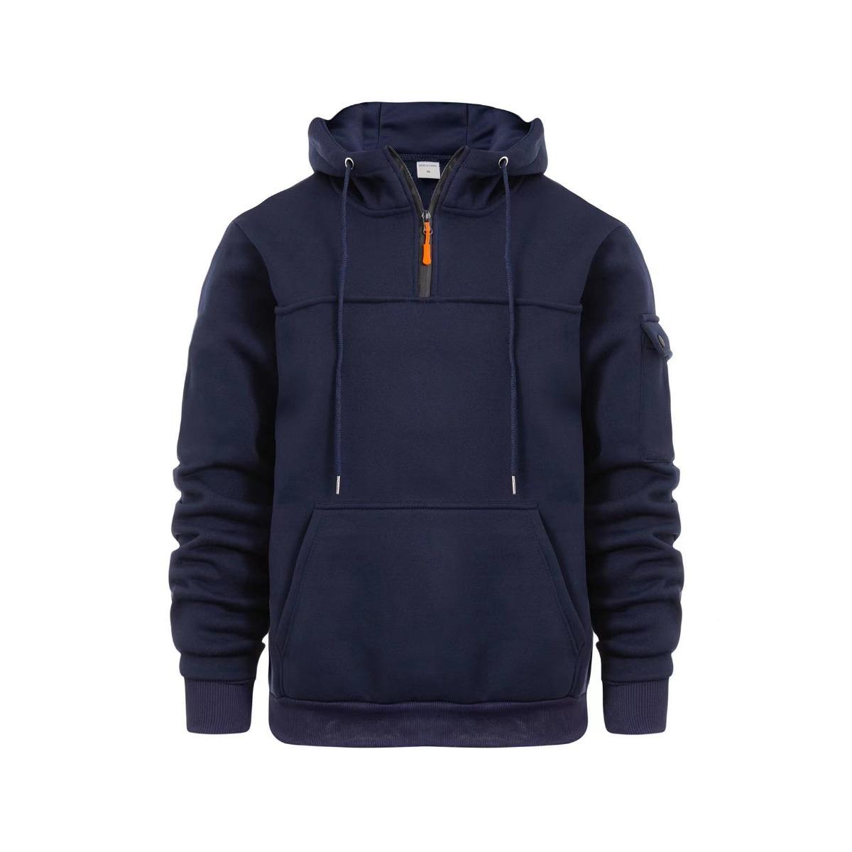 

Весенне-осеннее мужское худи свободного кроя, худи-пуловер на половину молнии, мужское спортивное и повседневное худи XXXL тёмно-синий