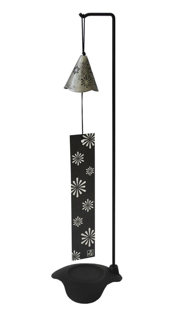 Nambu ironware wind chime, HANABI style, with stand, silver-gray.