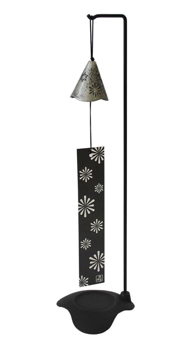 Nambu ironware wind chime, HANABI style, with stand, silver-gray.