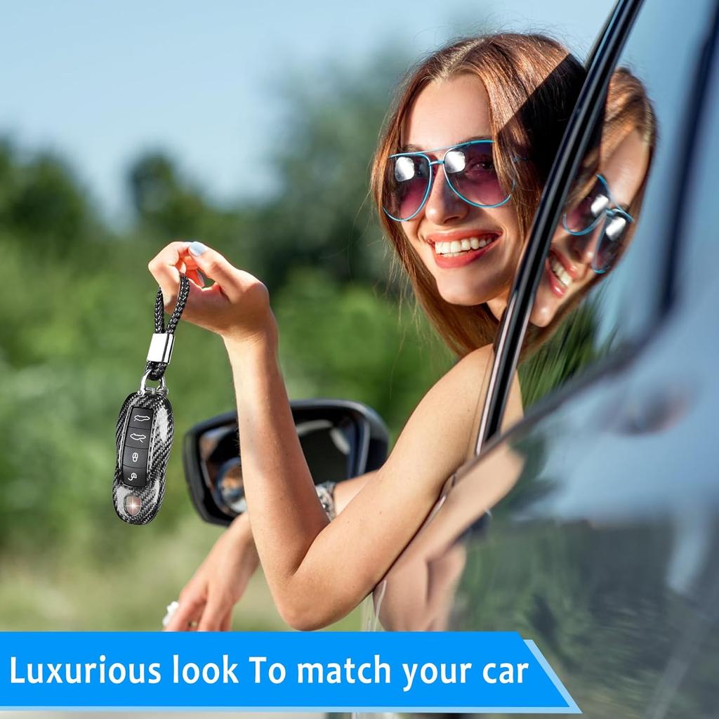 Für Porsche 918 Kohlefaser Schlüsselhülle Schale Abdeckung Schutz für Porsche Cayenne Panamera Macan 718 911 Boxster Cayman (Schwarz)