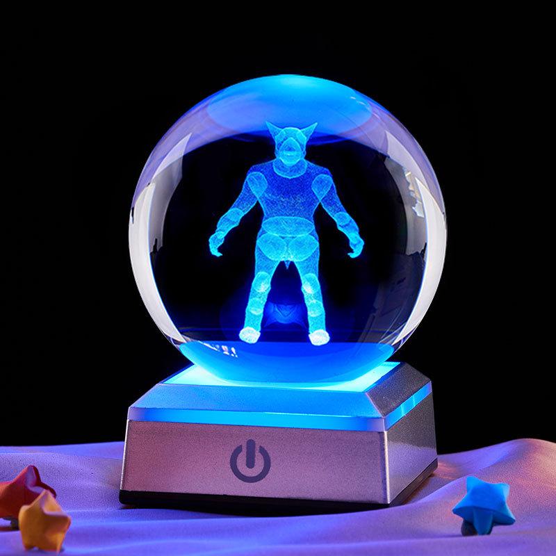 Colorful Werewolf Crystal Ball Night Light: Creative Luminous Ornament with Inner Carving Design