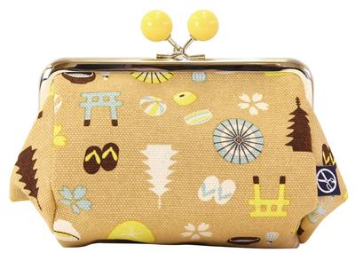 Maeda Senko Goshiki Hanpu-do [KYOTO JAPAN] Kyoto Limited Series Clasp Tawara Pouch (with Beads) Yellow Size: Approx. H11 X W13 X D9cm