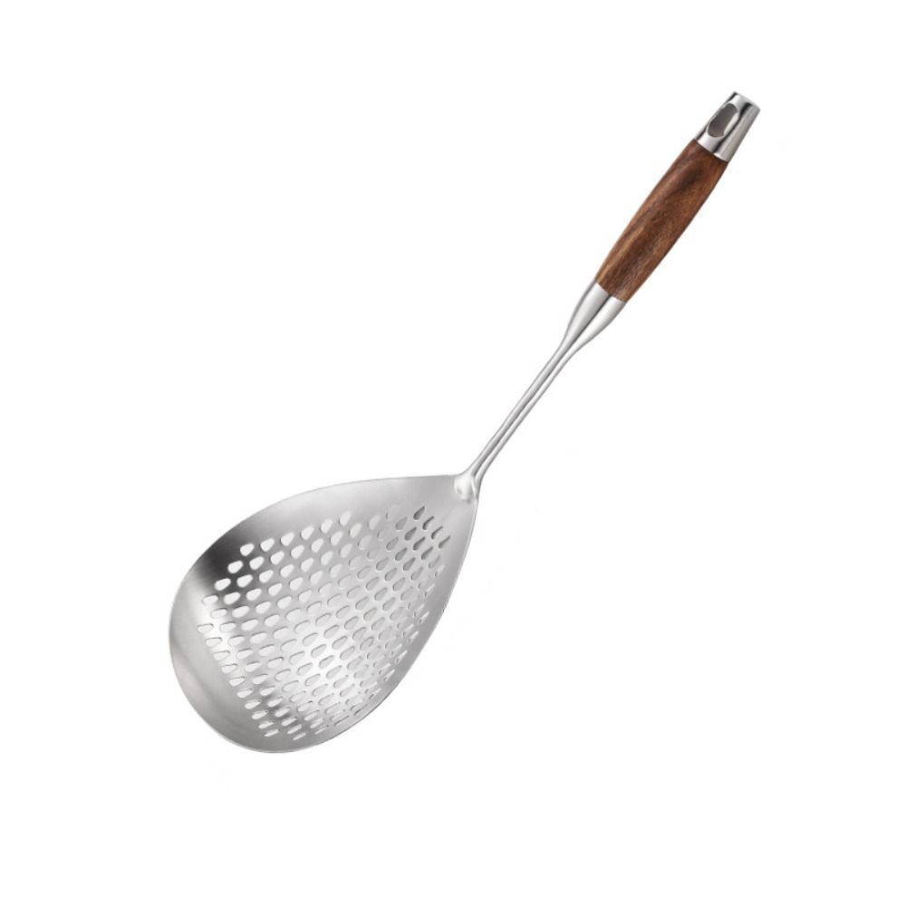 

Home Stainless Steel Cooking Wooden Handle Draining Colander Spoon Food Strainer Soup Ladle Skimmer коричневый