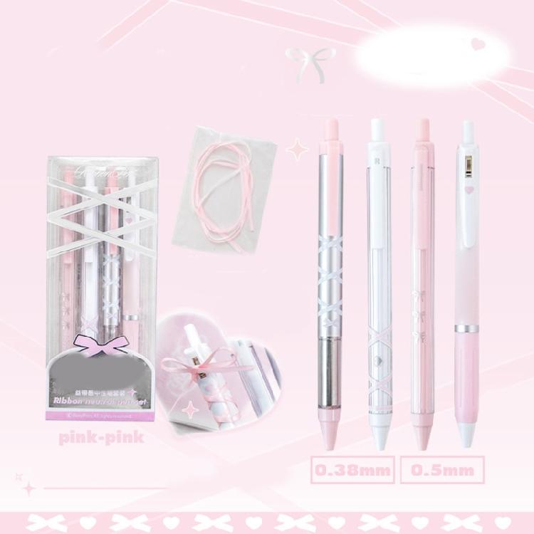 4 Pcs Pressing Pen 0.5mm Retractable Pen Black Ink Gel Pen Neutral Pen Writing Pen Ballet Strap Bows Gel Ink Pen