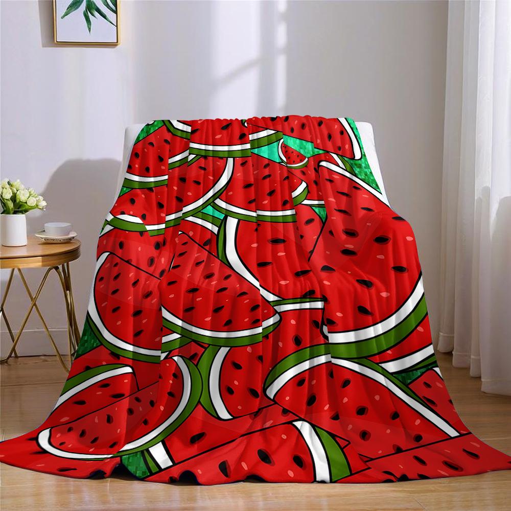 Cartoon Watermelon Flannel Blanket Warm Soft Halloween Christmas Couch Warm Cozy Decorative Decor Gift for All Season
