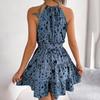 INS Style Spring and Summer Casual Leopard Print Ruffles Big Swing Neck Dresses