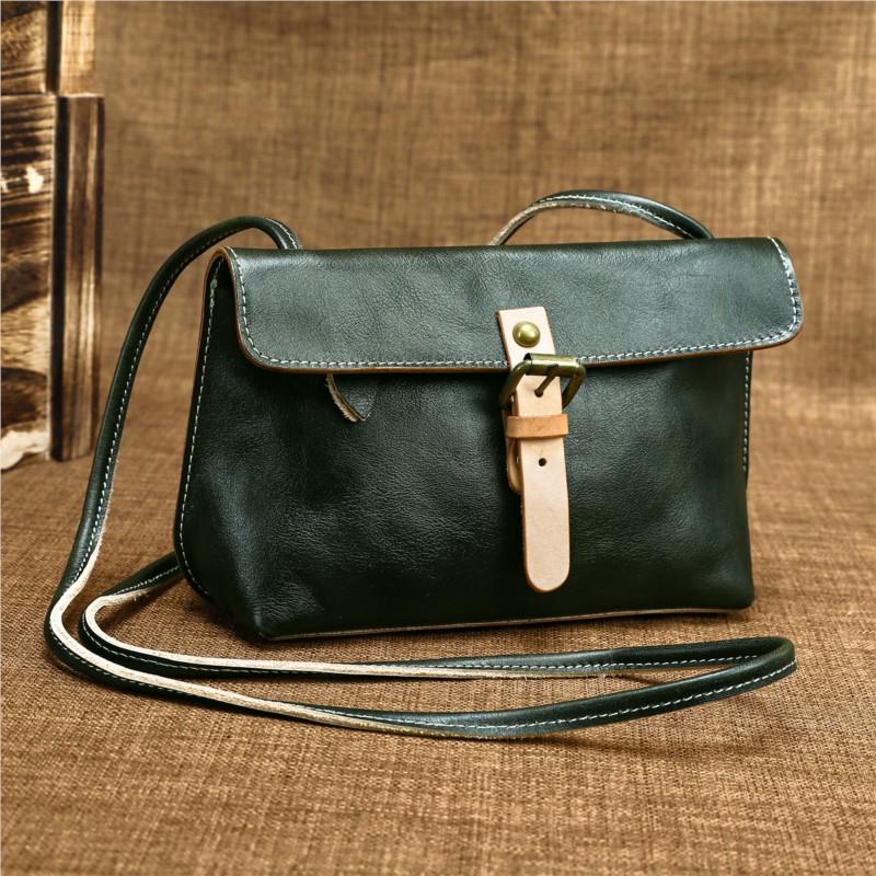 Johnature Echte Leder Damen Tasche Retro Handgemacht Weiches Rindsleder Mini Vielseitig Schulter Crossbody Tasche