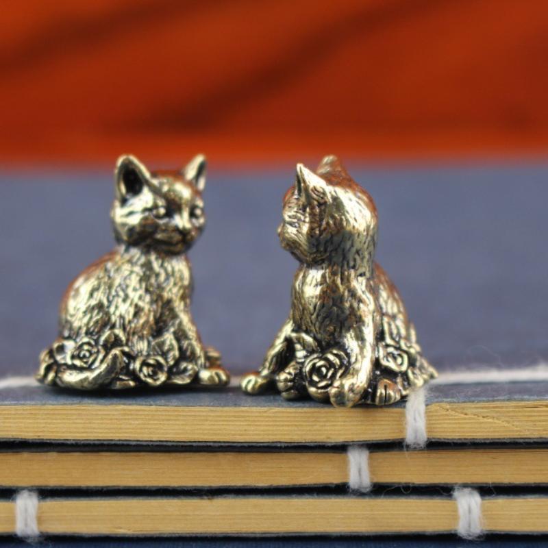 Ottone Gatto Carino Portapocket Vintage Piccolo Animale da Tè Ornamento Animaletto Figurina Gatto Miniatura Decorazioni da Scrivania