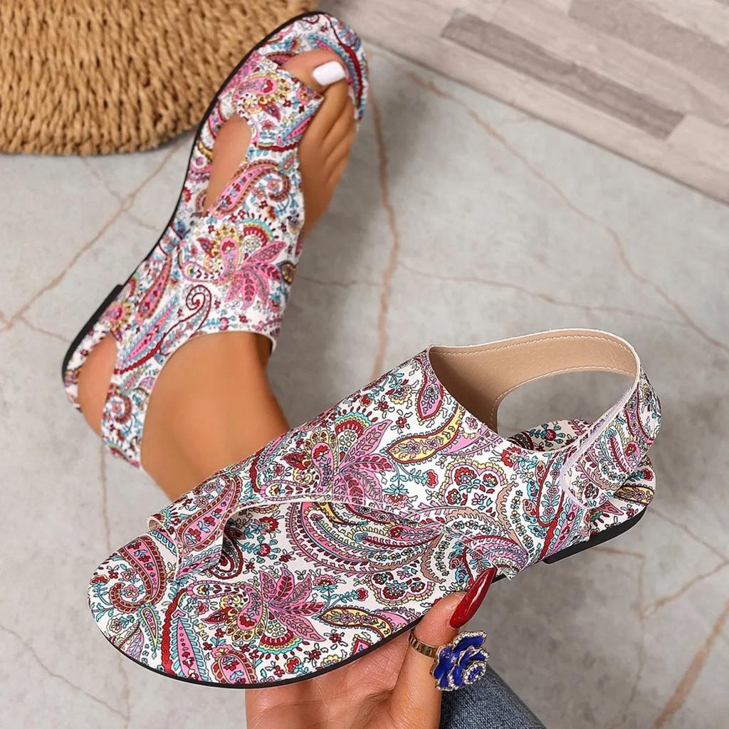 Women Flat Sandals Comfortable Flats Sandals Printed Bohemia Roman Style Shoes for Women Fashion Shoes Sandalias
