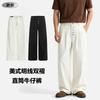 Mens Straight Leg Jeans American Vintage Double Pleated Button Fly 100% Cotton Loose Wide Casual Pants