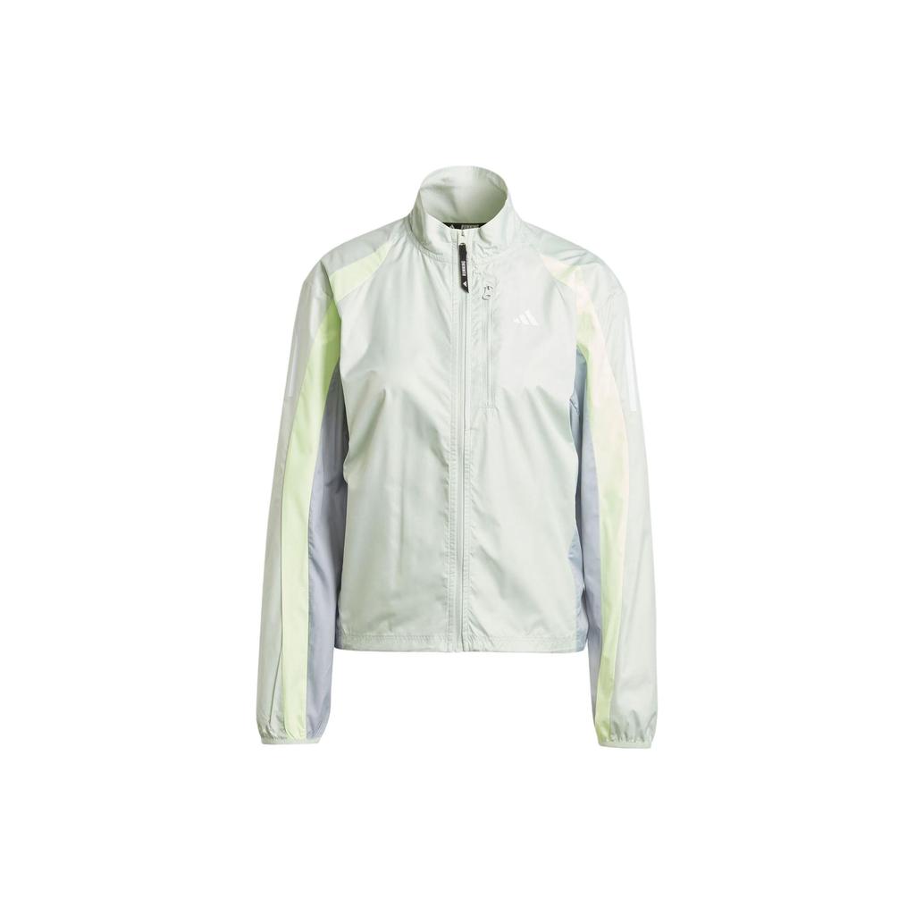 adidas Own The Run Colorblock Jacket Windproof Breathable Water-Resistant Retro Sports Stand Collar Jacket Women Jackets Linen-Green IQ3873