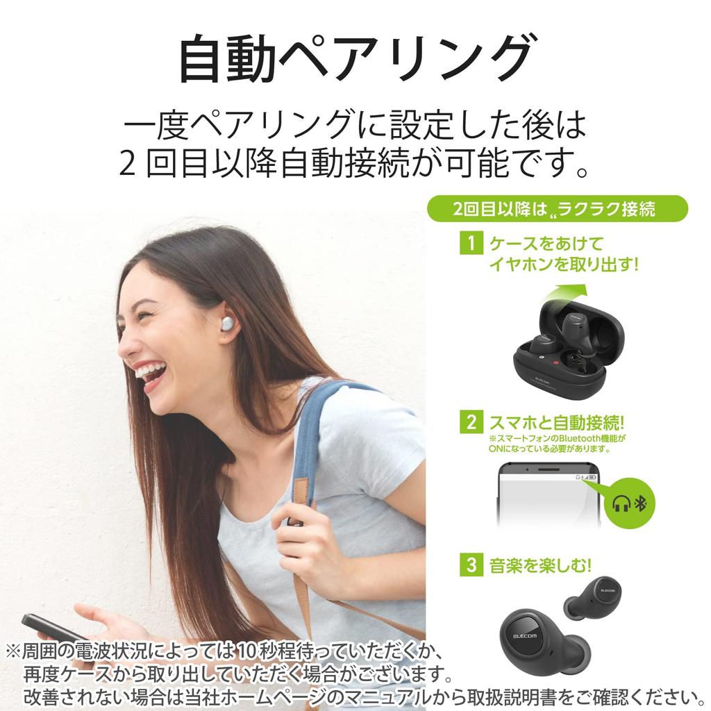 ELECOM True Wireless FAST MUSIC TWS10 Bluetooth Earphones, White, LBT-TWS10WH