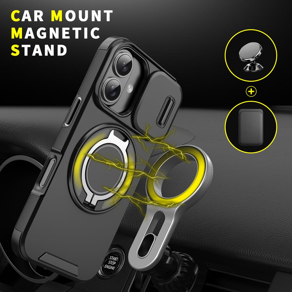 Suitable for iPhone 16 15 14 Plus 13 12 Pro Max 16E 360 Degree Rotating Magnetic Bracket With Camera Protection Phone Case