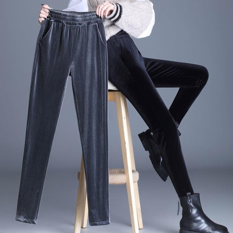 Women's Velvet Skinny Pants  Autumn Winter High-Waist Slim Fit Stretch Velvet Leggings Outwear