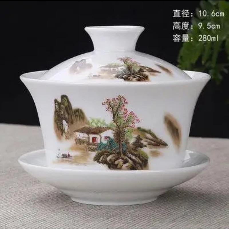 Chinese Hand Painted Kungfu Tea Set, Tureen Dehua, White Porcelain, Gaiwan, Pot Set for Travel, Fast Cup, High Quality
