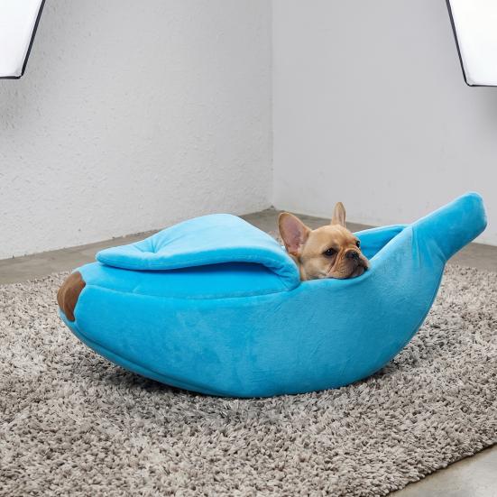 Cute Banana Cat Bed Plush Cozy Pet Cave Bed Semi-Enclosed Cat Hide Bed Fun Calming Bed for Puppies Cats Small Medium Sized Dogs