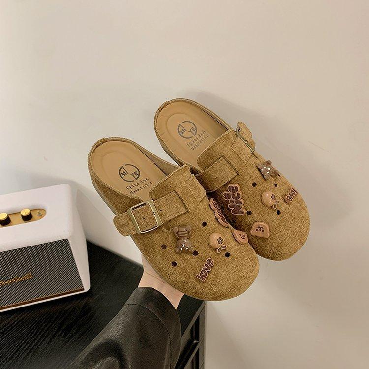 Niche Retro Bag Head Slippers Women's Spring and Summer New Thick-soled Half-bag Shoes Women Wear Half-drag Hole Shoes