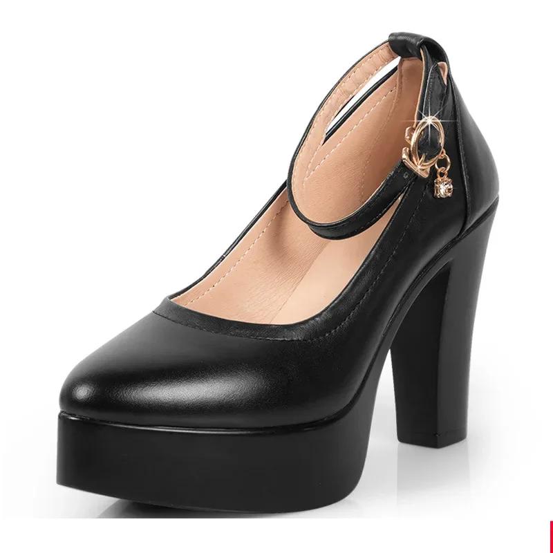 6 9 11cm Kleine Größe 32-43 Flache Echtlederschuhe Damen Plateau-Pumps 2025 Büro-Modell Block Hohe Absätze Schuhe Damen