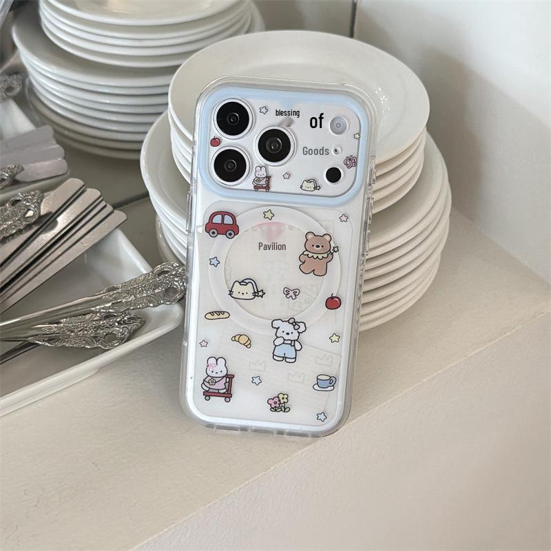 Korean Style Animal Magnetic Phone Case for iPhone 17/16 Pro Max/15 Pro - Girly Heart Design