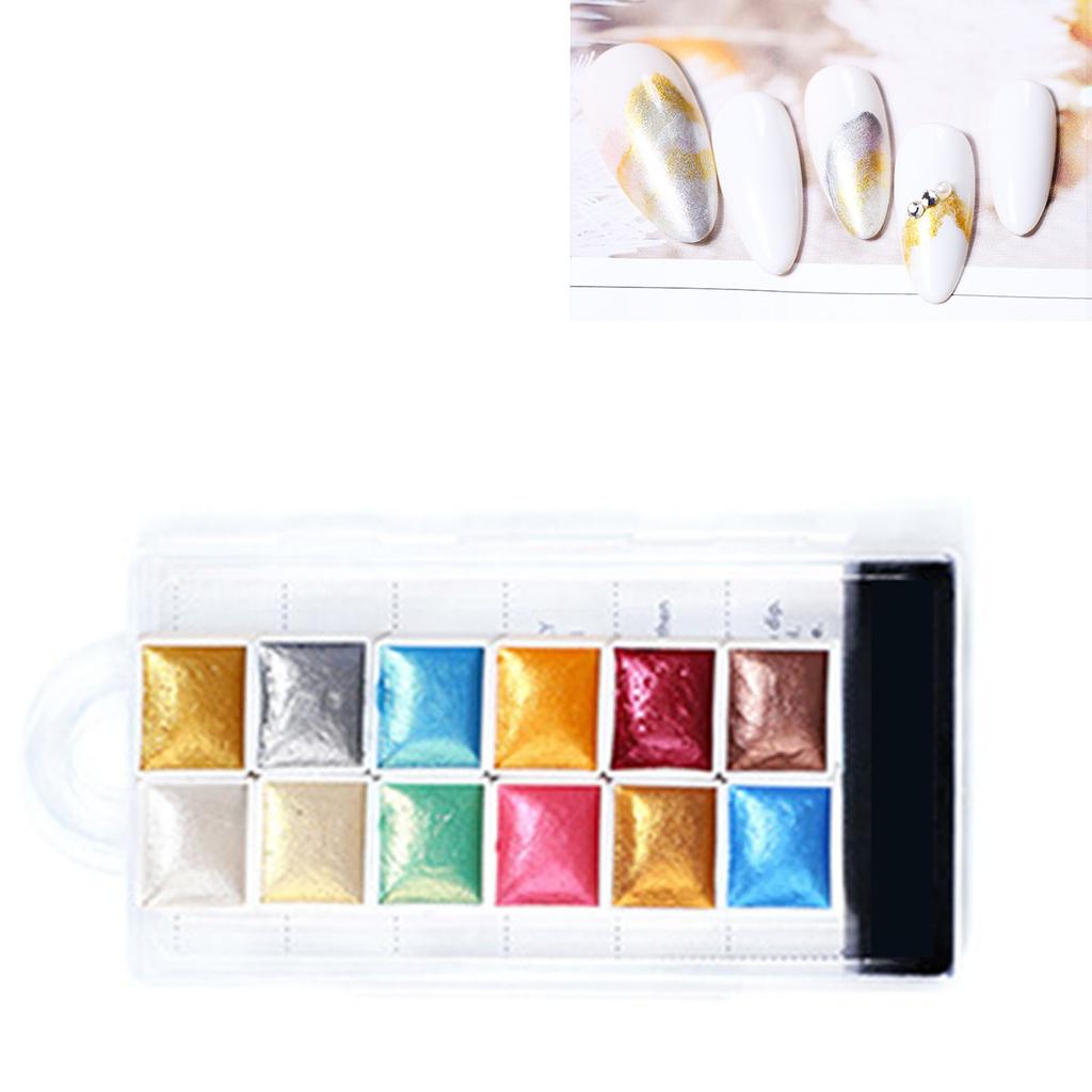Zestaw Farb Akwarelowych w Kostkach 12 Kolorów Paleta Pigmentów Akwarelowych do DIY Malowania Paznokci BSC05
