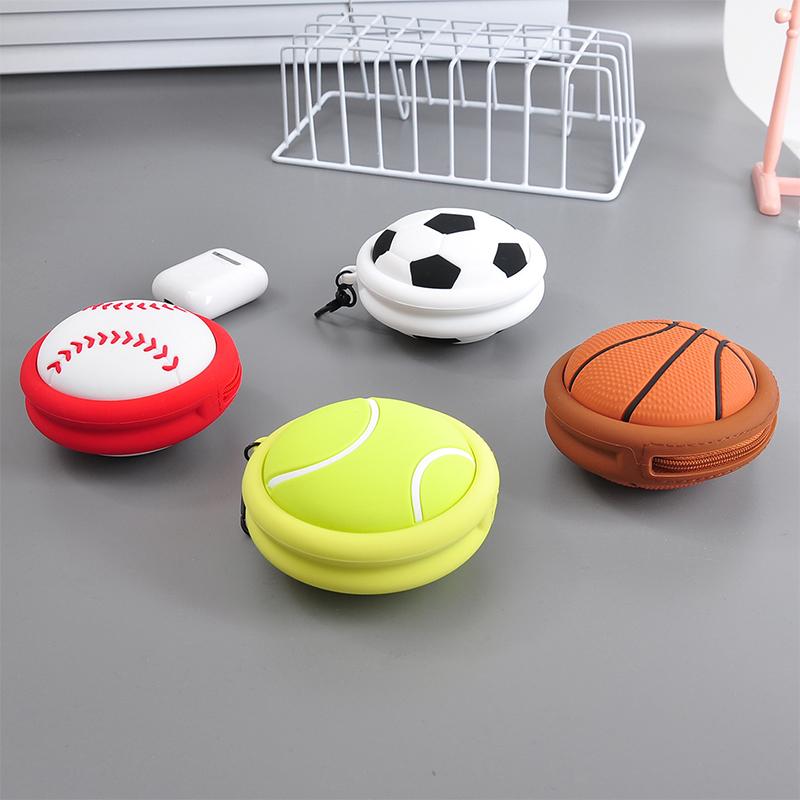 Creative Sports Series Mini Storage Bag Basketball Football Silicone Coin Purse Bag Pendant For Coin Key Storage Earphone Box
