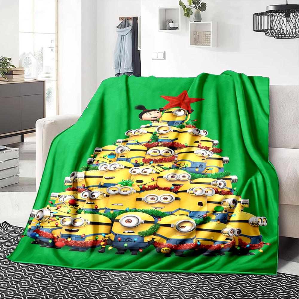 1Pc Christmas Minions Celebration Blanket Soft Throw Blanket For Home Bedroom Bed Sofa Travel Office Solid Christmas Blanket