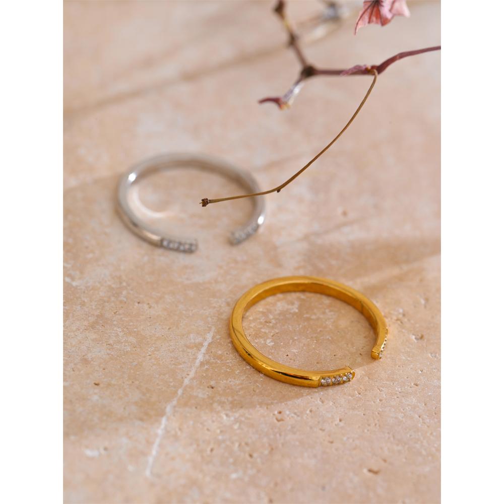 Eetit Arrivals 316L Adjustable Stainless Steel Zirconia Open Thin Ring Gold & Platinum Plated Fashion Finger Jewelry Gift