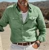 Camicia da uomo azzurra in lino a maniche lunghe con taschino sul petto, camicia casual con bottoni