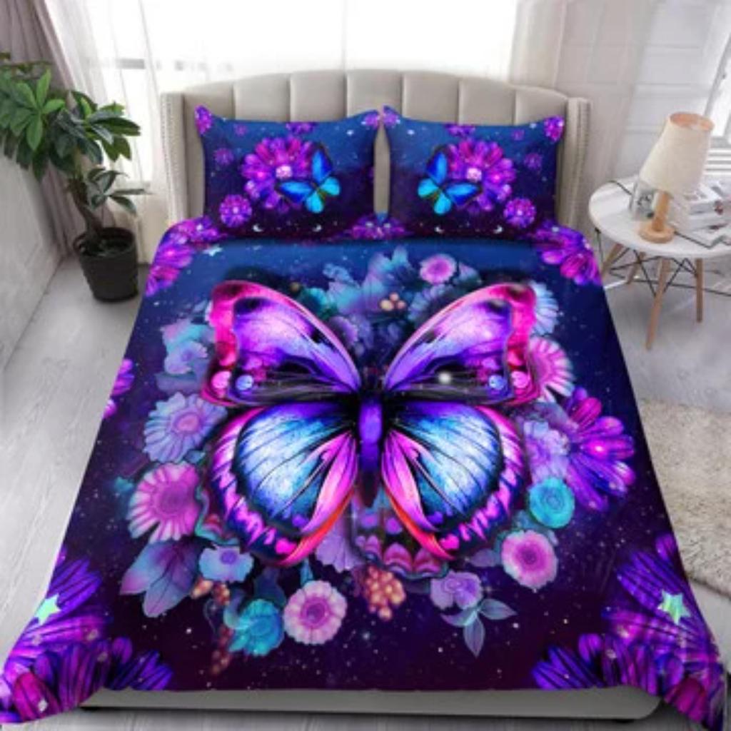 Quilt Cover Set Tmarc Tee Personalized Name Purple Butterfly Bedding Set