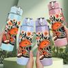 1PC American Football Floral Art Print 750ml Color Plastic Sports Water Bottle Leakproof Flip Straw Lid Suitable for Sports Office Home Use