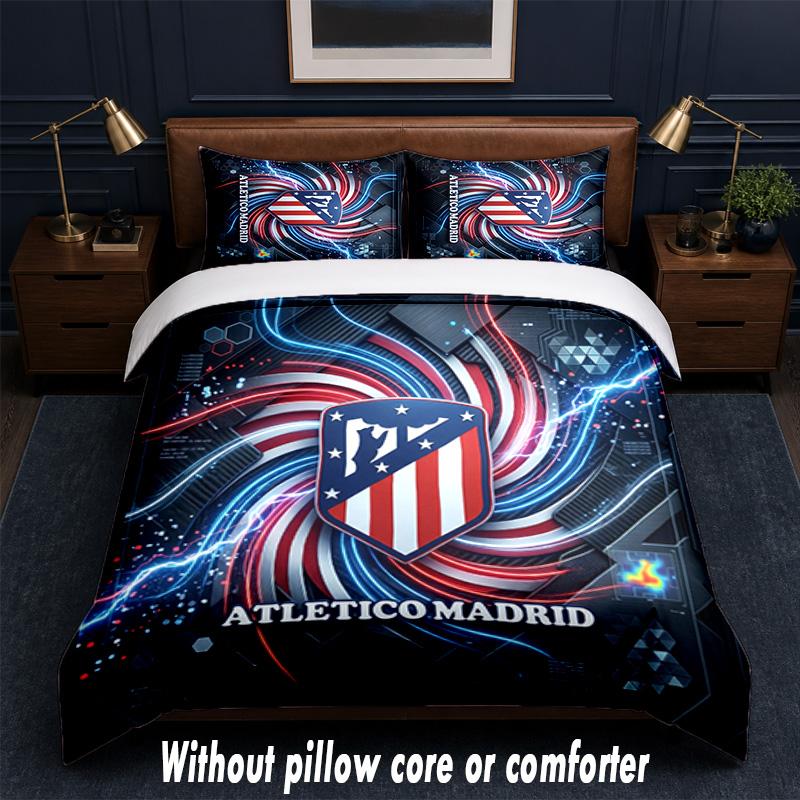 Set Biancheria da Letto Design Atletico Madrid 1 Copripiumino + 2 Federe Morbido Traspirante Biancheria da Letto per la Casa