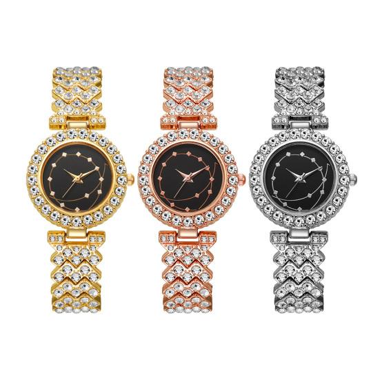 Luxury Women Bracelet Watch Round Dial Quartz Analog Watch Sparkling Rhinestone Elegant Wristwatch for Daily Wear Party Office