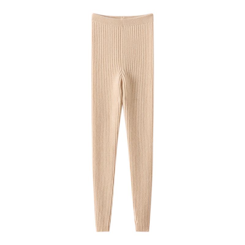 Women's Autumn & Winter Cashmere Knit Base Layer Pants - Soft, Comfortable, Warm, Solid Color, Striped Versatile Fashion.
