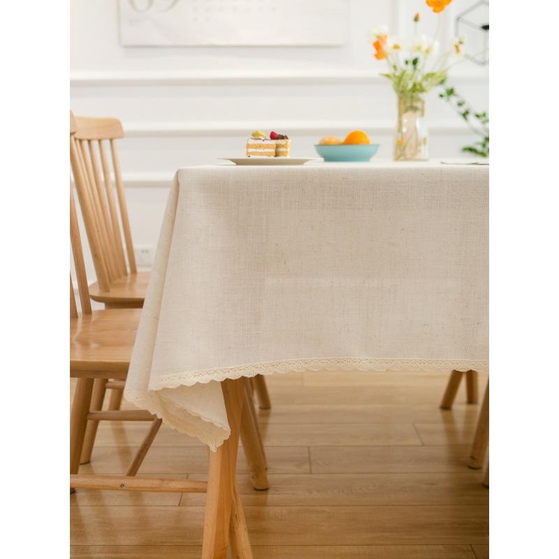 Solid Color White Household Table Cloth Primary Color Cotton And Linen Tablecloth Coffee Table Original White Linen Tablecloth