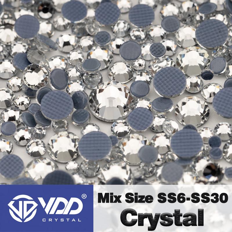 VDD High-Quality Mixed Size Rhinestones: SS6-SS30 Glass Crystal Hot Melt Adhesive Flat Back